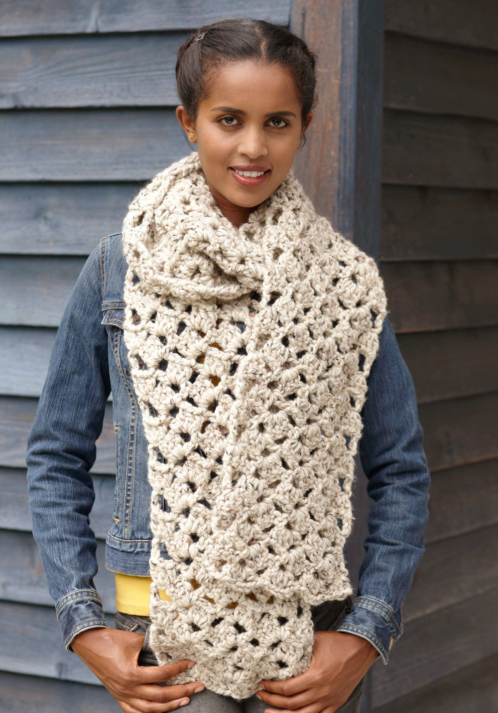 Crochet taupe sale scarf