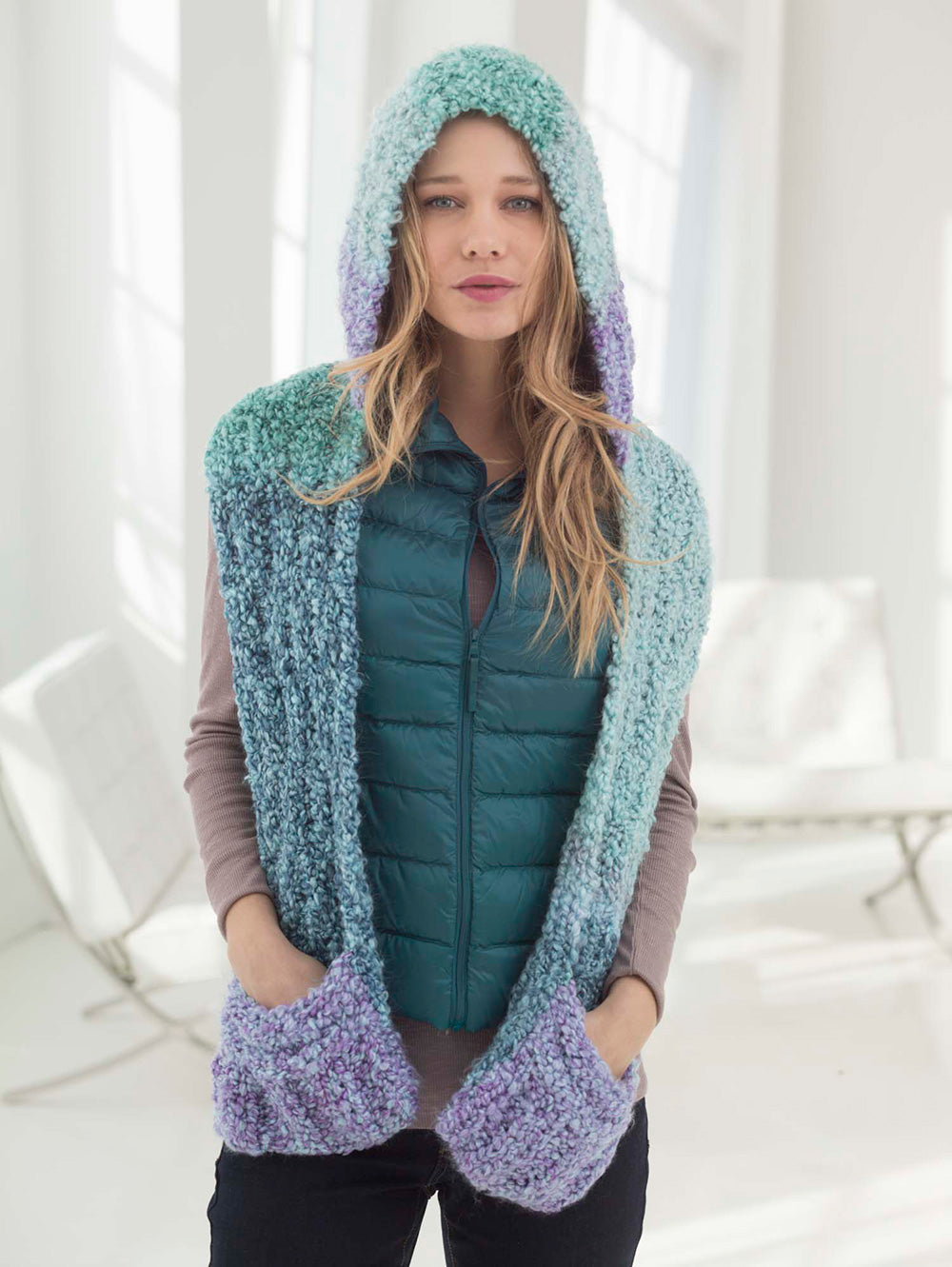Hooded Scarf With Pockets Pattern (Knit) – Lion Brand Yarn