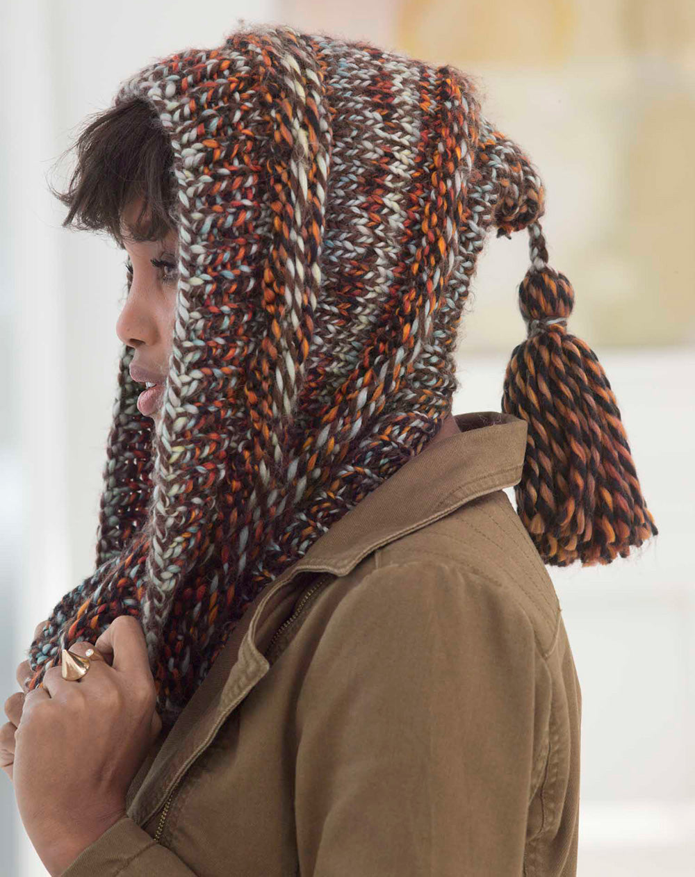 Tasseled Hooded Cowl Pattern (Knit) – Lion Brand Yarn