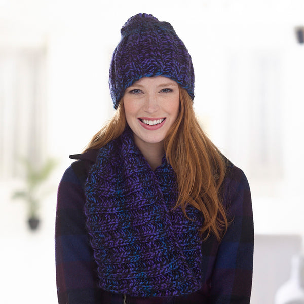 Moody Hues Hat And Cowl (Knit) – Lion Brand Yarn