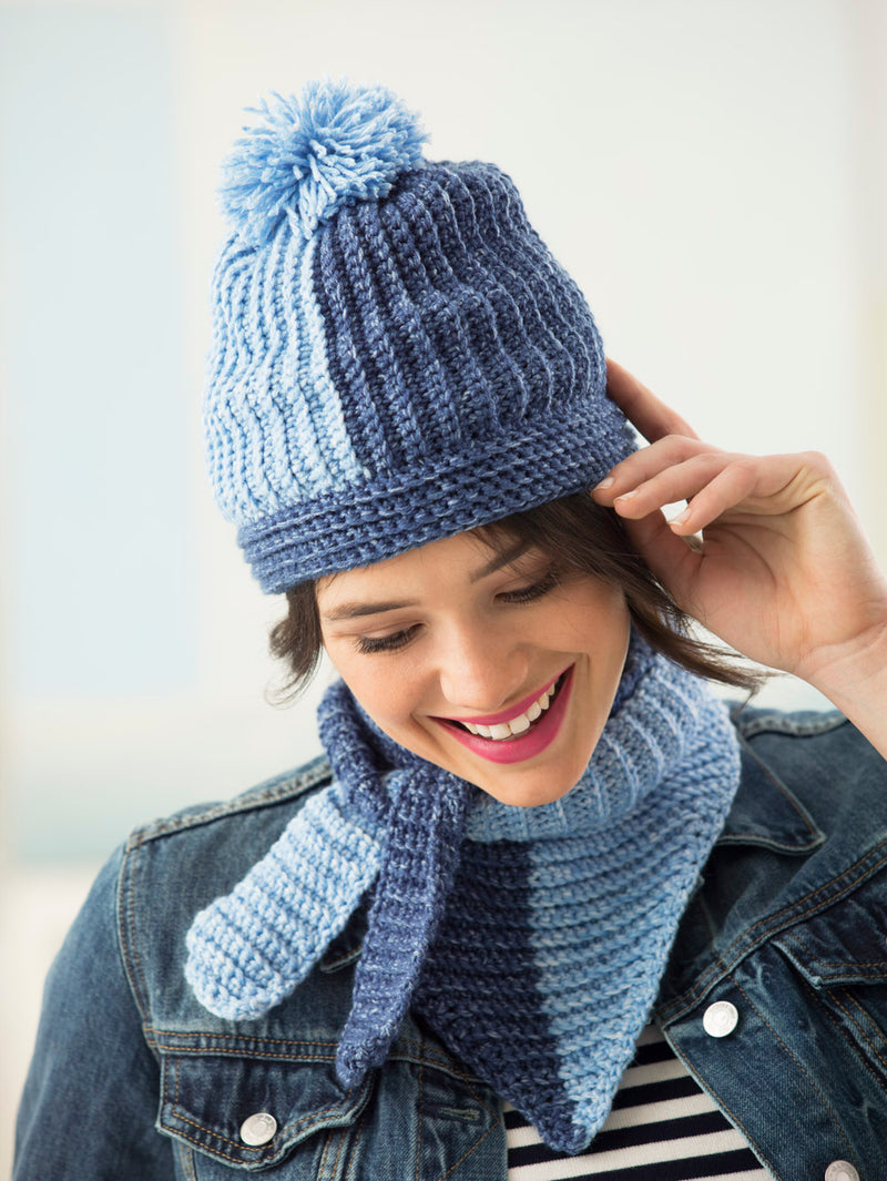 Two Color Hat And Tied Scarf (Crochet) – Lion Brand Yarn